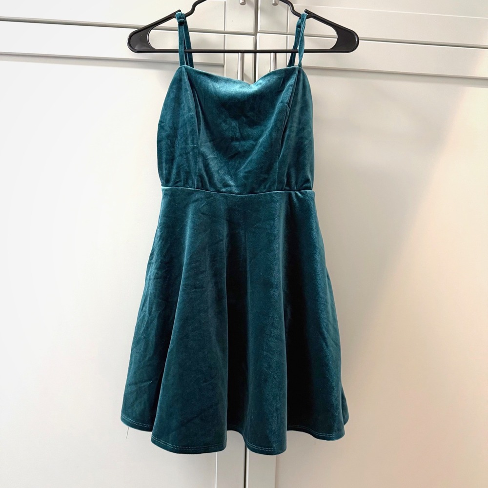 Altar'd‎ State Teal Velvet Fit and Flare Bow Back Mini Dress XS 292820GPDP